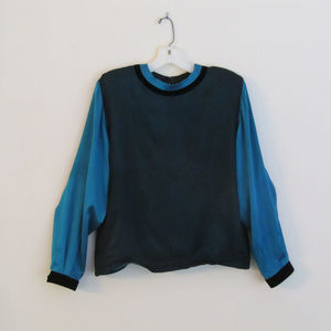 Bonnie Durant teal & black silk blouse